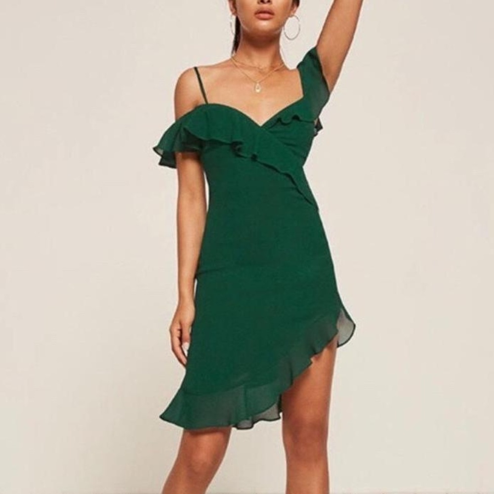 Reformation Adora Dress Dark Green NWT Size 12 - Picture 1 of 8